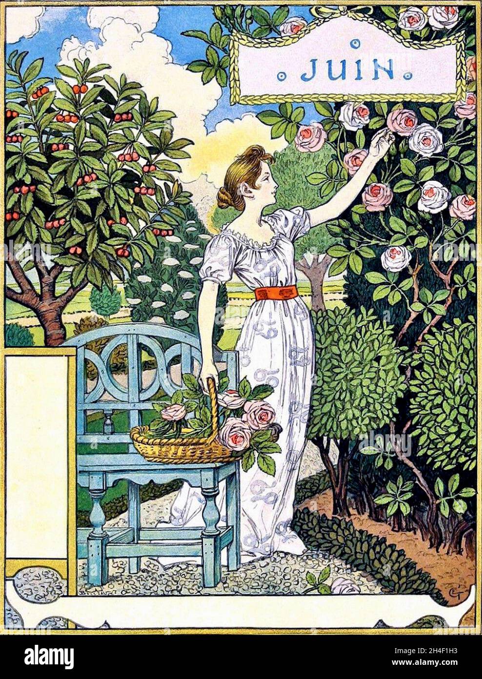 Calendario de Eugène Grasset encargado por el almacén parisino La Belle Jardinière - los meses - junio Foto de stock