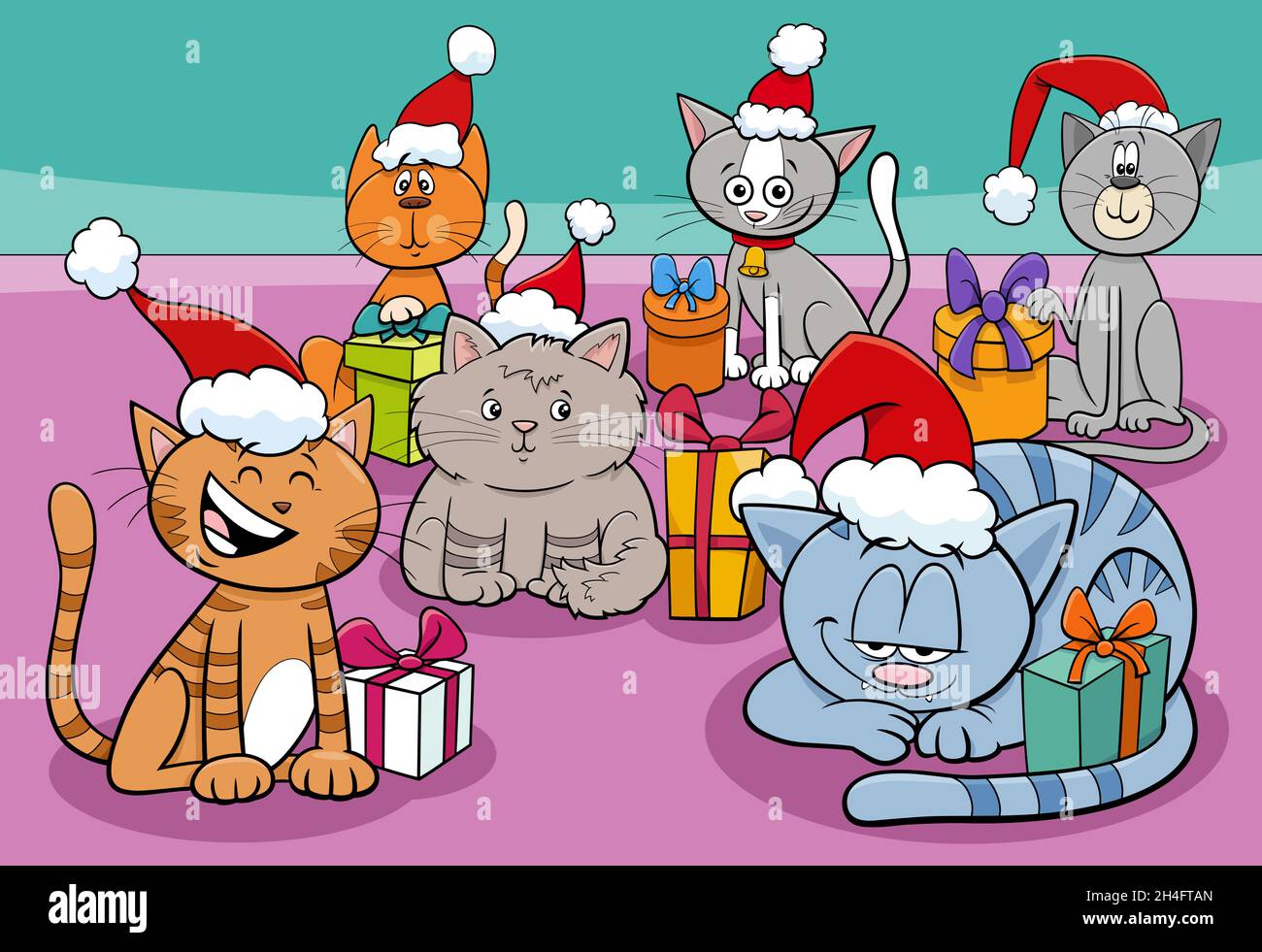 Ilustración de dibujos animados de gatos y gatitos grupo de personajes de animales con regalos en Navidad Imagen Vector de stock - Alamy Ilustración de dibujos animados de gatos y gatitos grupo de personajes de animales con regalos en Navidad Imagen Vector de stock - Alamy