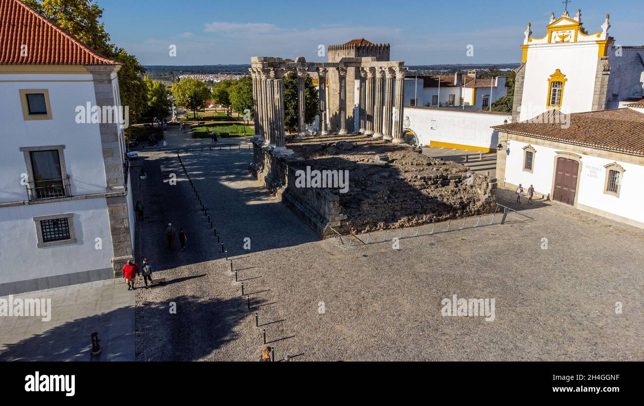 Templo Romano Évora, buitl del emperador romano Augusto, 1st Siglo D.C., Évora, Portugal Foto de stock