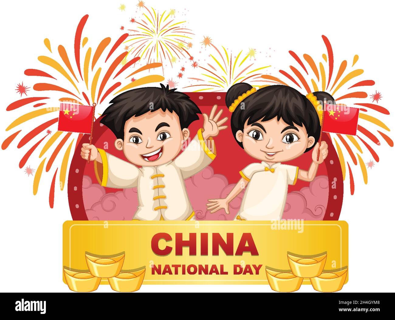 Bandera del Día Nacional de China con ilustración de personajes de dibujos  animados para niños chinos Imagen Vector de stock - Alamy