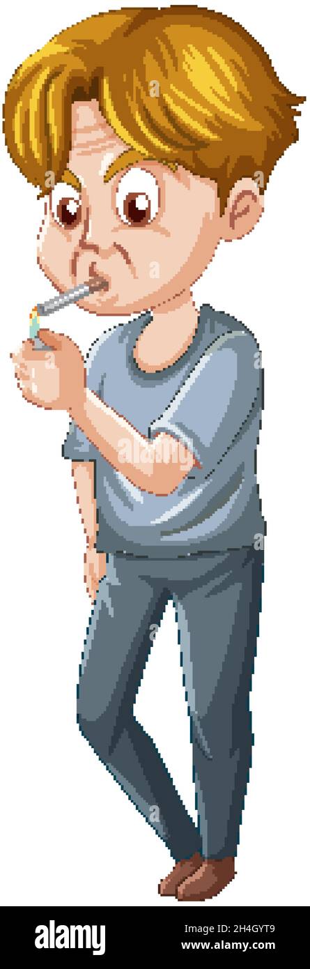 Un hombre fumando personaje de dibujos animados sobre una ilustración de  fondo blanco Imagen Vector de stock - Alamy