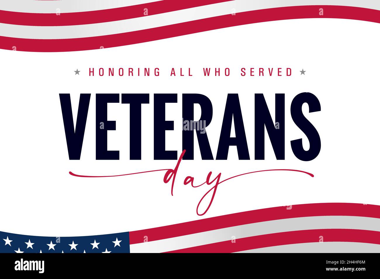 Banner de letras USA del Día de los Veteranos, en honor a todos los que sirvieron. Gracias Veteranos con bandera americana de fondo de onda. Ilustración vectorial Ilustración del Vector