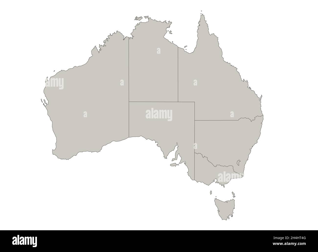 Mapa de Australia, regiones individuales, en blanco Foto de stock
