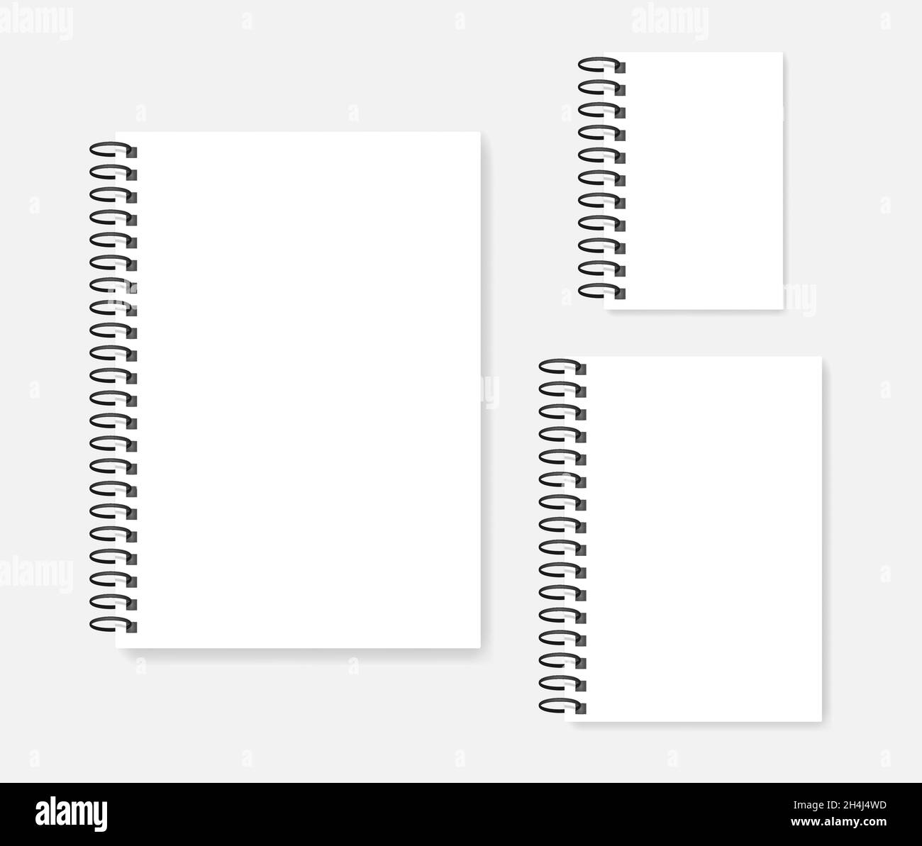 Conjunto de efecto doble de cuaderno en blanco con anillas. TAMAÑOS A4, A5,  A6. Libretas blancas de espiral lateral, maqueta vectorial Imagen Vector de  stock - Alamy
