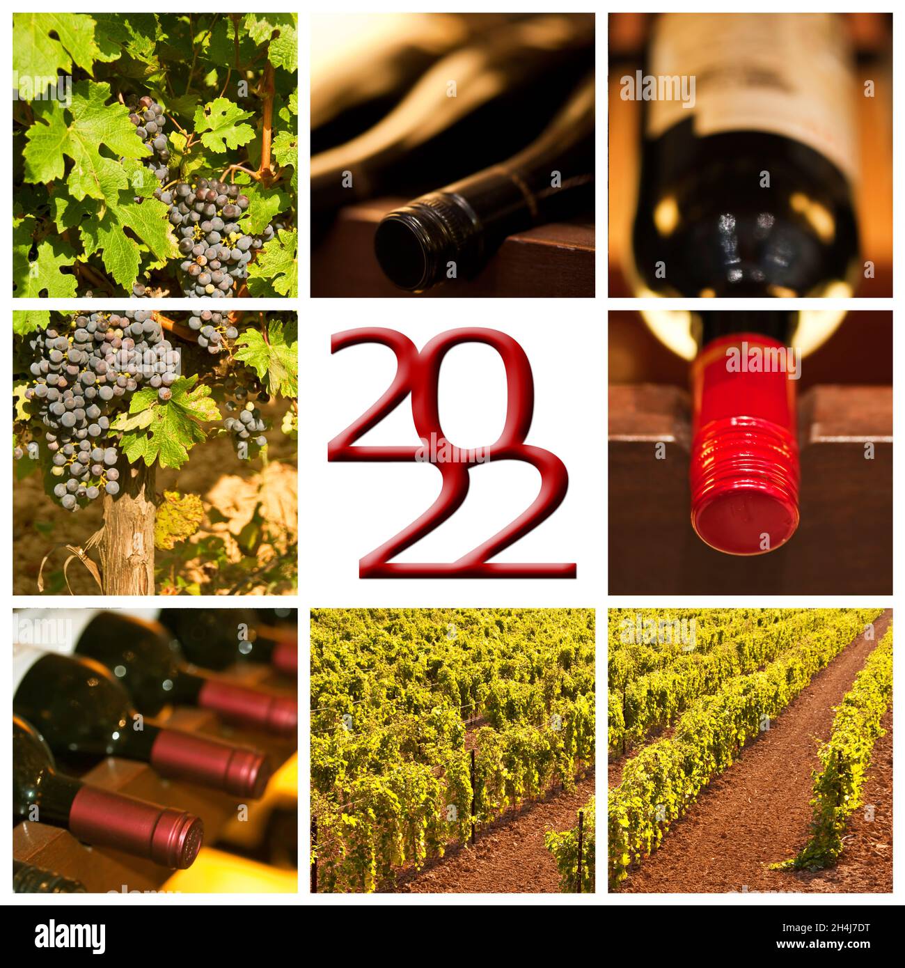 tarjeta de felicitación collage de 2022 fotos cuadradas de vino tinto Foto de stock