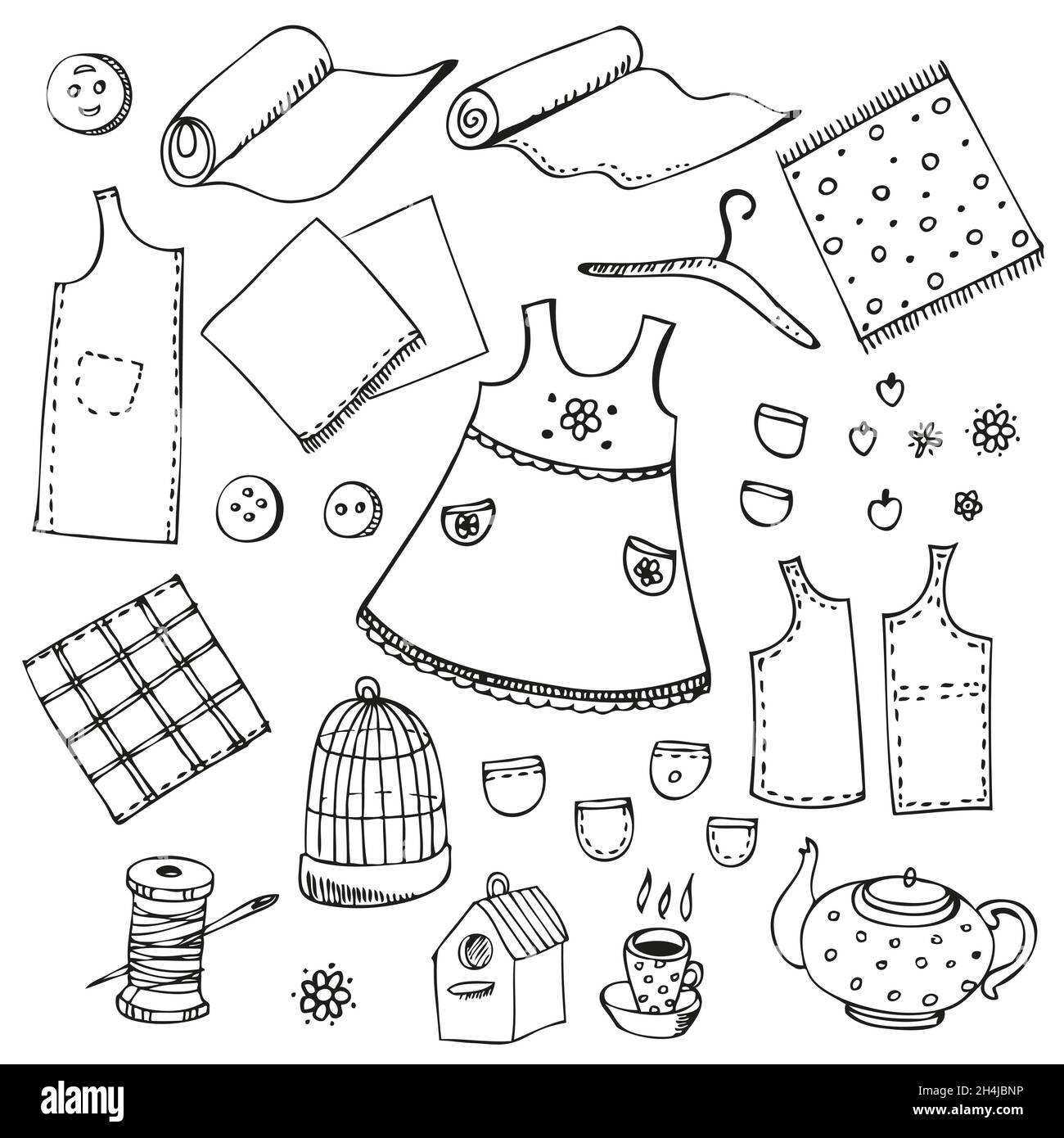 Conjunto de patrones de costura aislado en blanco. Papel Artesanal
