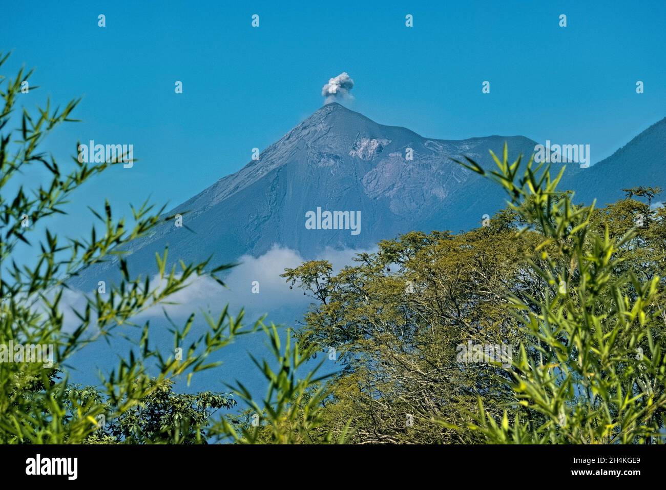 Volcán Fuego en erupción, Antigua, Guatemala. Foto de stock