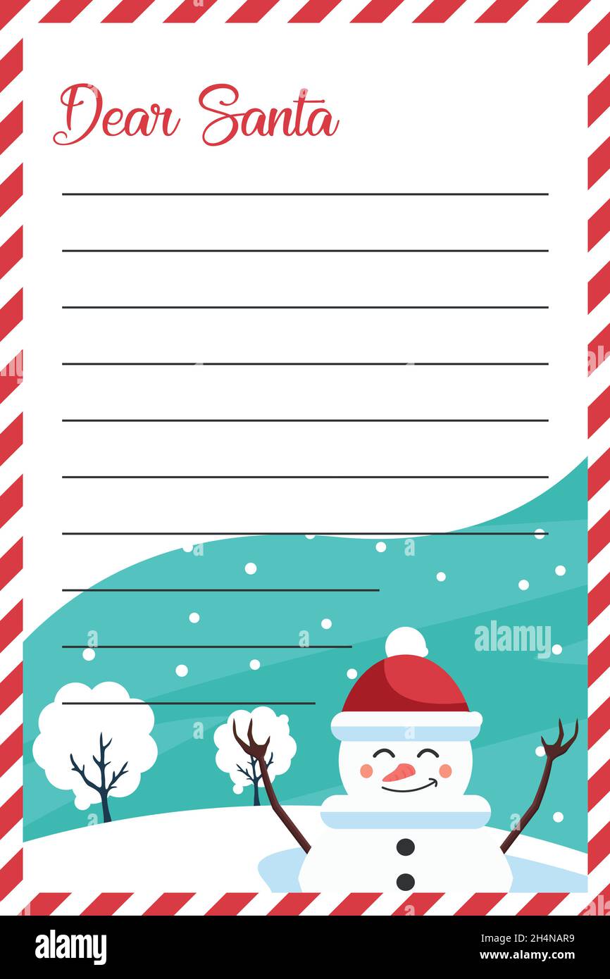 Diseño de carta para papá noel con muñeco de nieve de Navidad Imagen Vector  de stock - Alamy