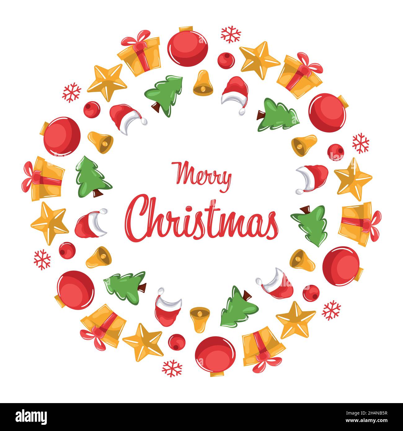 marco circular decorativo con elementos de navidad y alegre frase de  navidad Imagen Vector de stock - Alamy