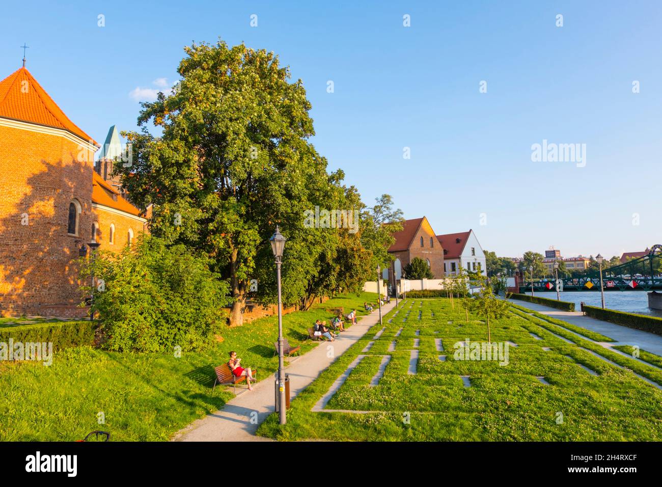 Labirynt w trawie, laberinto parque, Ostrów Tumski, Isla Catedral, Wroclaw, Polonia Foto de stock