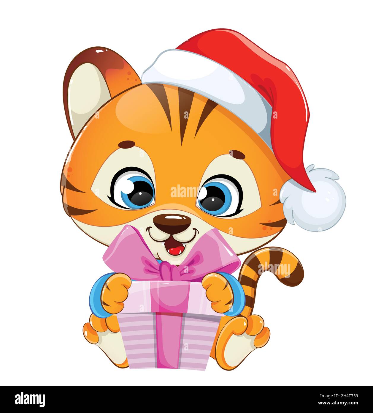 Feliz Navidad. Bonita caja de regalo con sujeción de tigre. Personaje de  dibujos animados del tigre bebé. Ilustración de vector de stock sobre fondo  blanco Imagen Vector de stock - Alamy