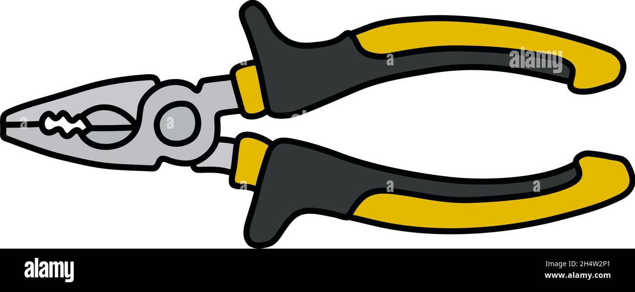 El dibujo manual de una pinza combinada con empuñadura negra y amarilla  Imagen Vector de stock - Alamy