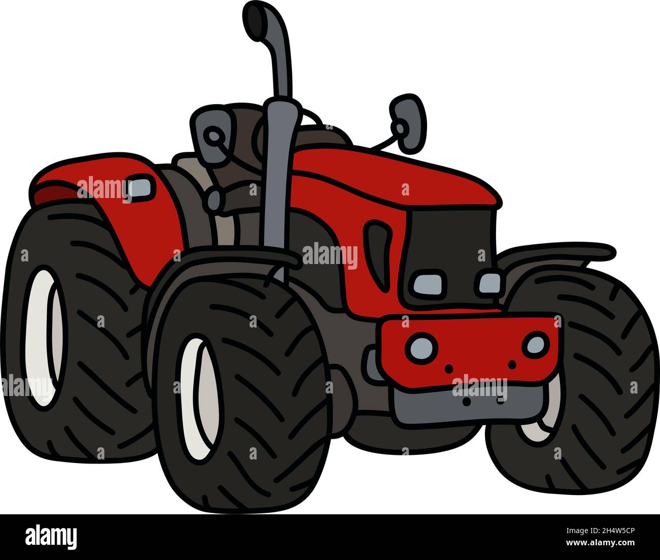 El dibujo manual de un tractor pesado abierto de color rojo Imagen