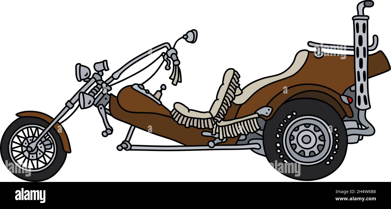 El dibujo de la mano de un triciclo de motor pesado marrón Imagen Vector de  stock - Alamy