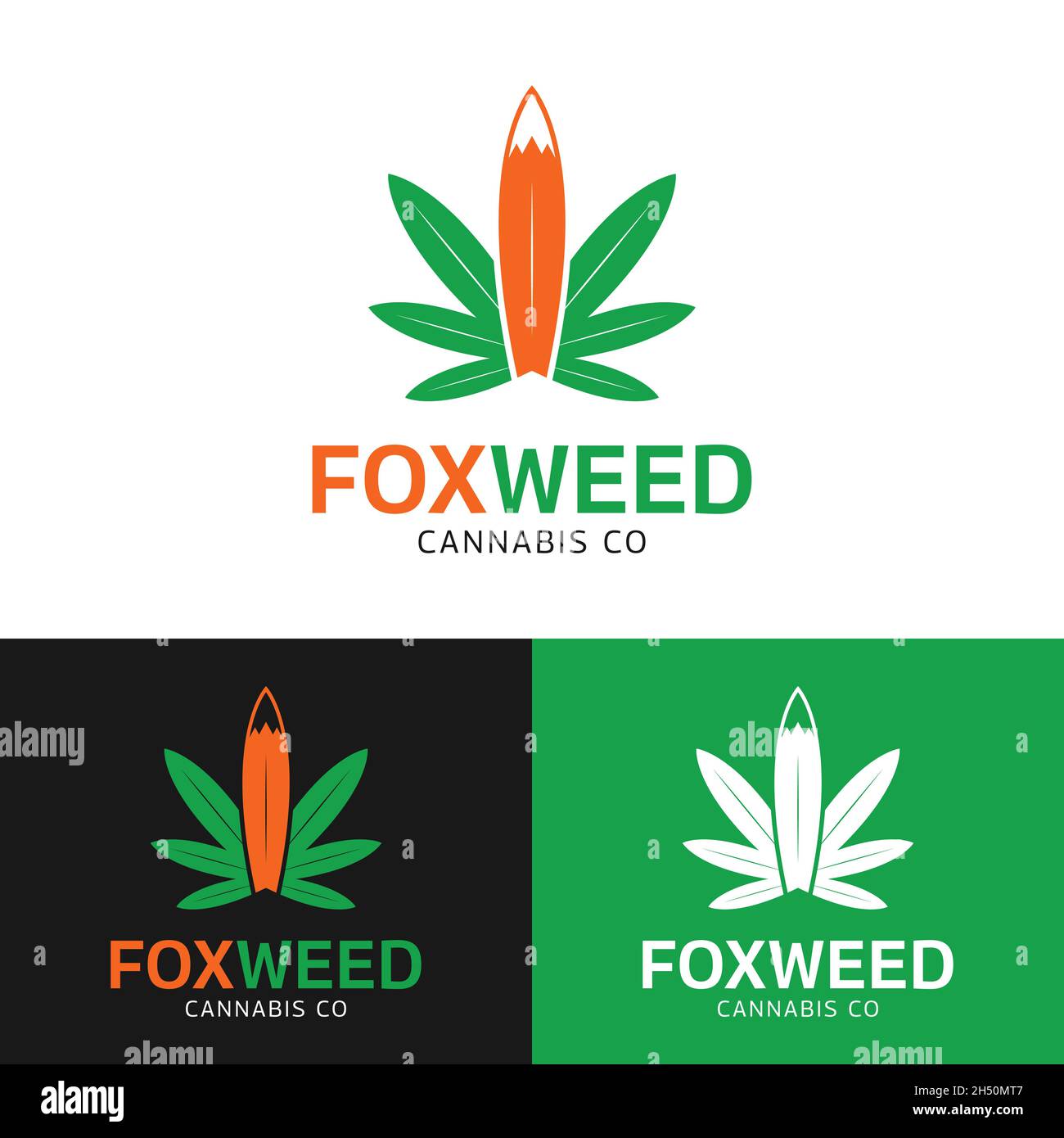 Hojas de Cannabis con plantilla de diseño de logotipo Fox Tail. Cannabis Hashish Weed Marijuana La cáñamo es una droga psicoactiva de la planta de Cannabis. Ilustración del Vector