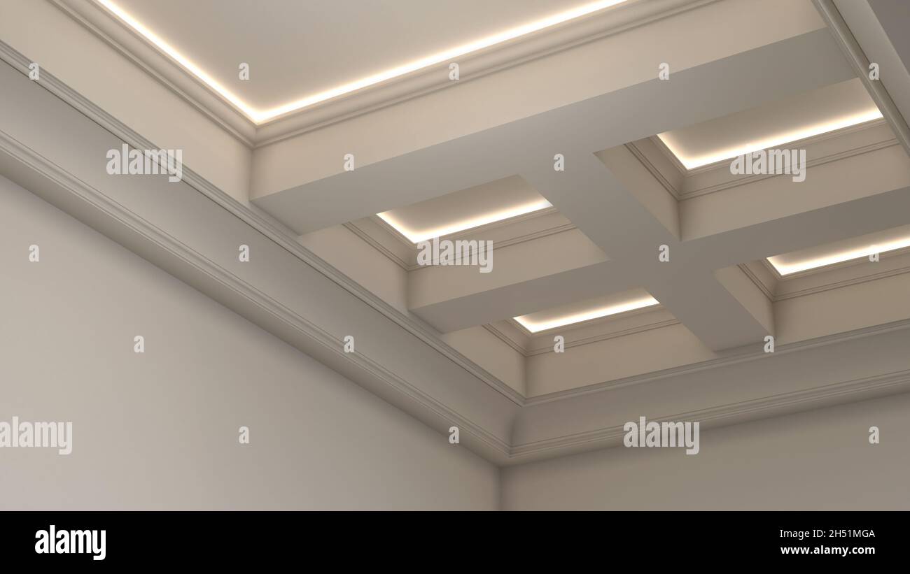 3d representación de un techo abovedado con moldura clásica e iluminación  led lineal oculta Fotografía de stock - Alamy