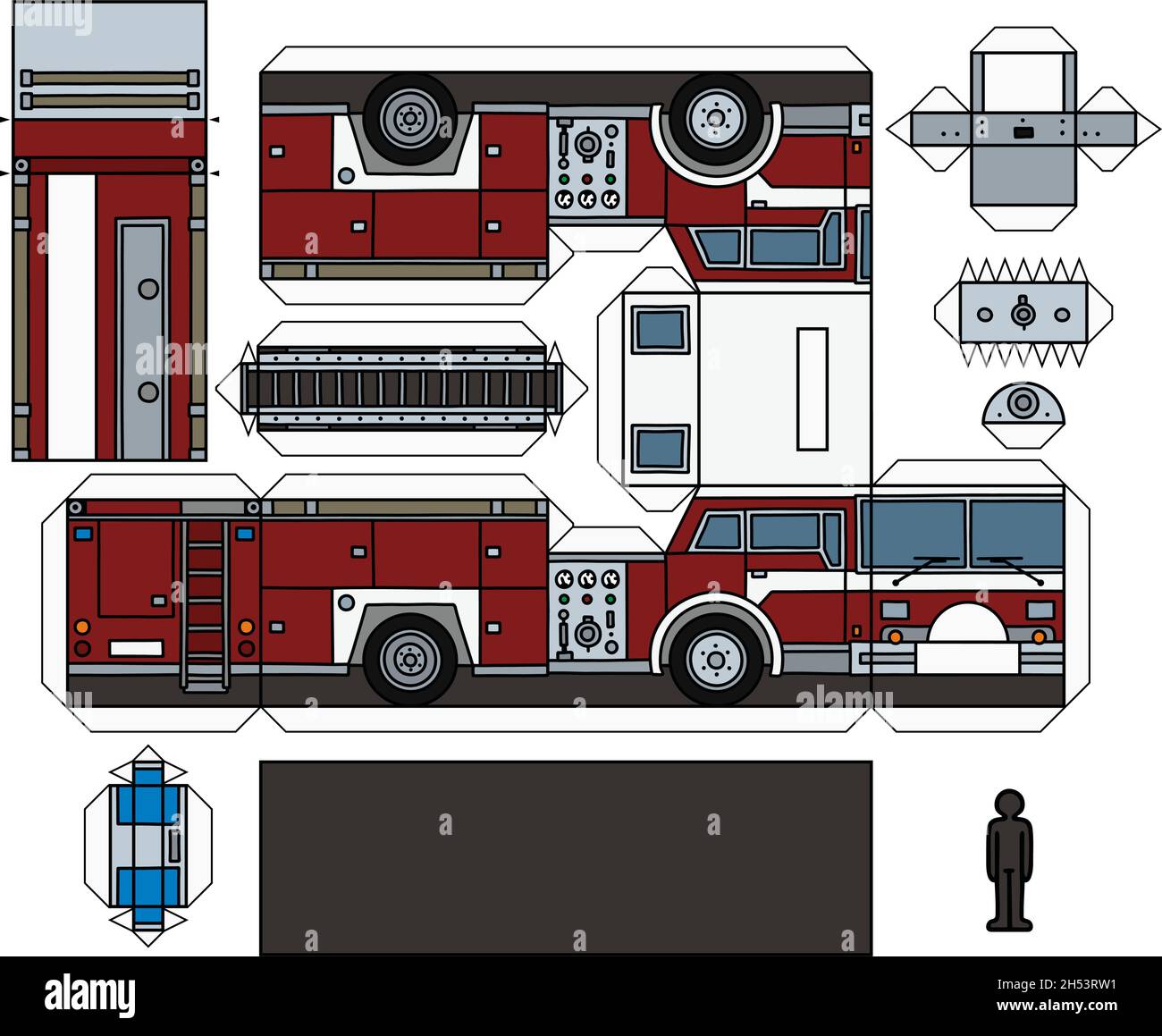 El modelo de papel de un clásico camión de bomberos rojo Imagen Vector de  stock - Alamy