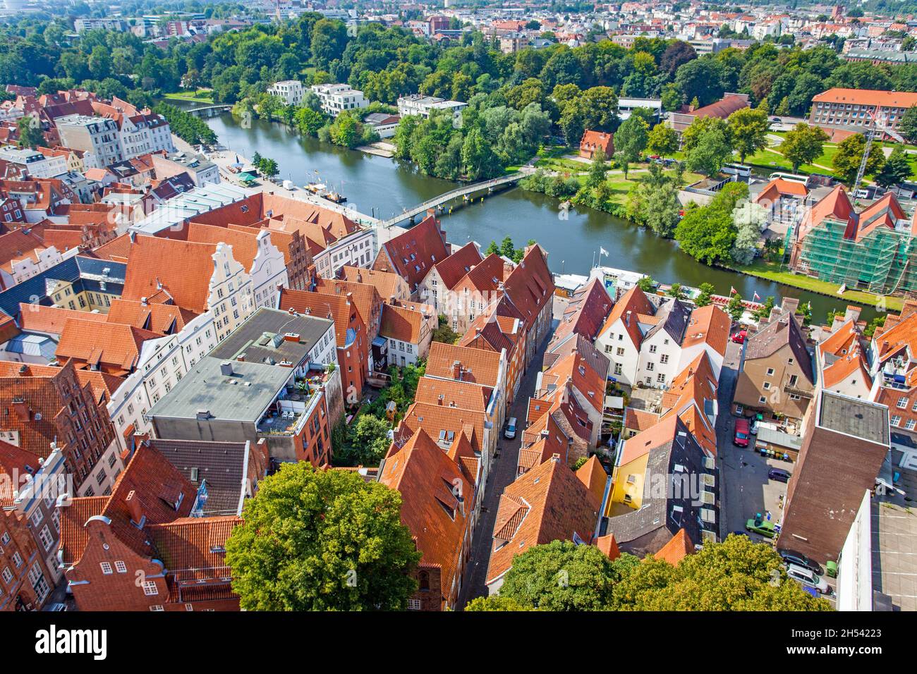Vista panorámica aérea de la ciudad de Lubeck, Schleswig-Holstein, Alemania Foto de stock