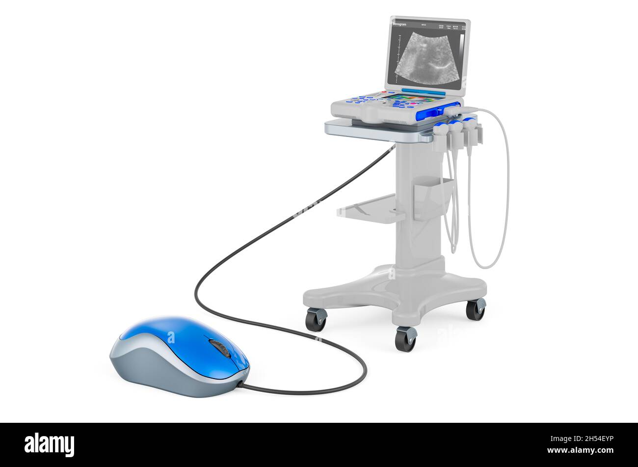 Equipo médico portátil de diagnóstico por ultrasonido, escáner con ratón de  computadora. 3D Representación aislada sobre fondo blanco Fotografía de  stock - Alamy