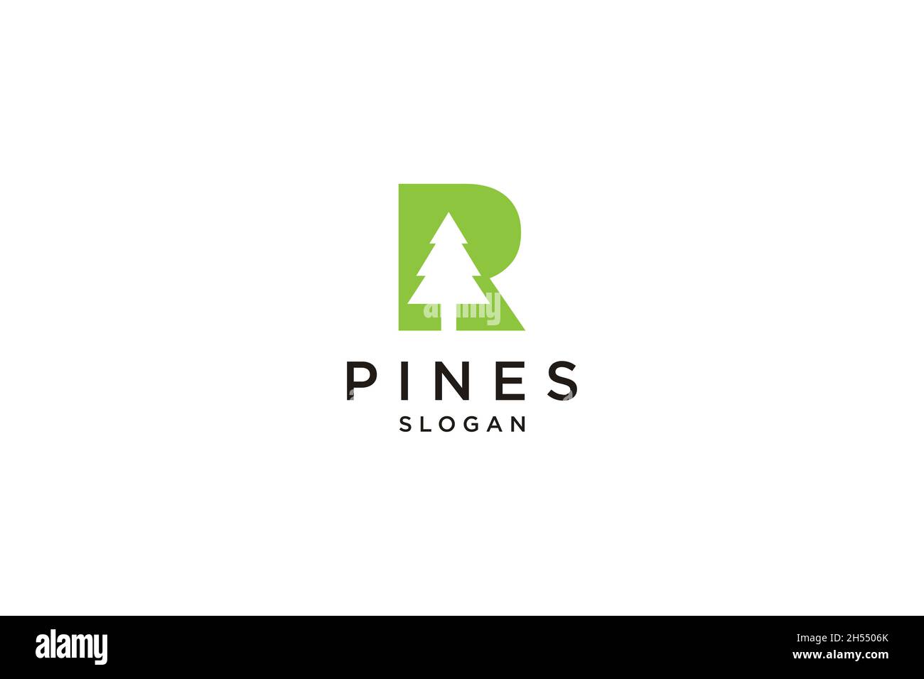 Letra inicial R con diseño de logotipo de Hemlock, Evergreen, Pines, Spruce, Cedar Trees Ilustración del Vector