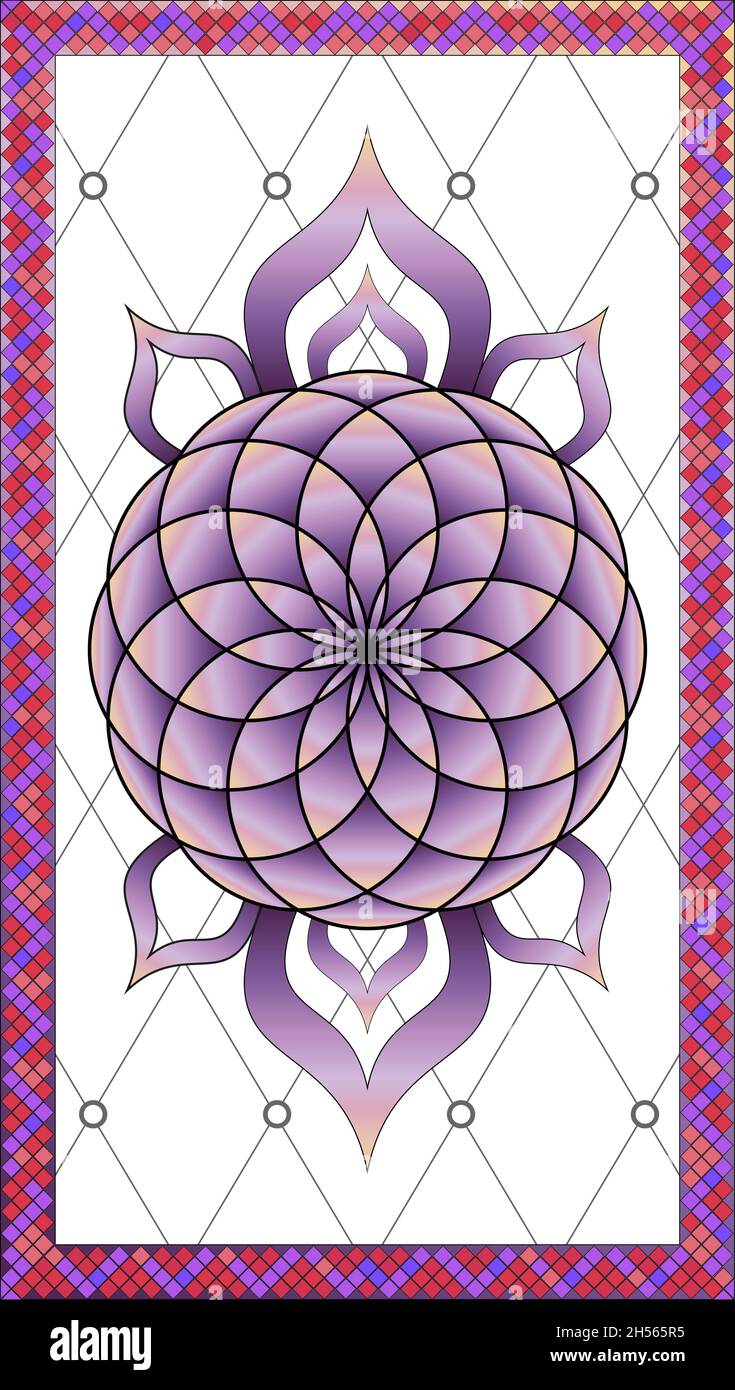 Diseño floral geométrico abstracto en un marco rectangular y cuadrado Colorful vidrieras en estilo clásico para paneles de techo o puertas, Vector Ilustración del Vector