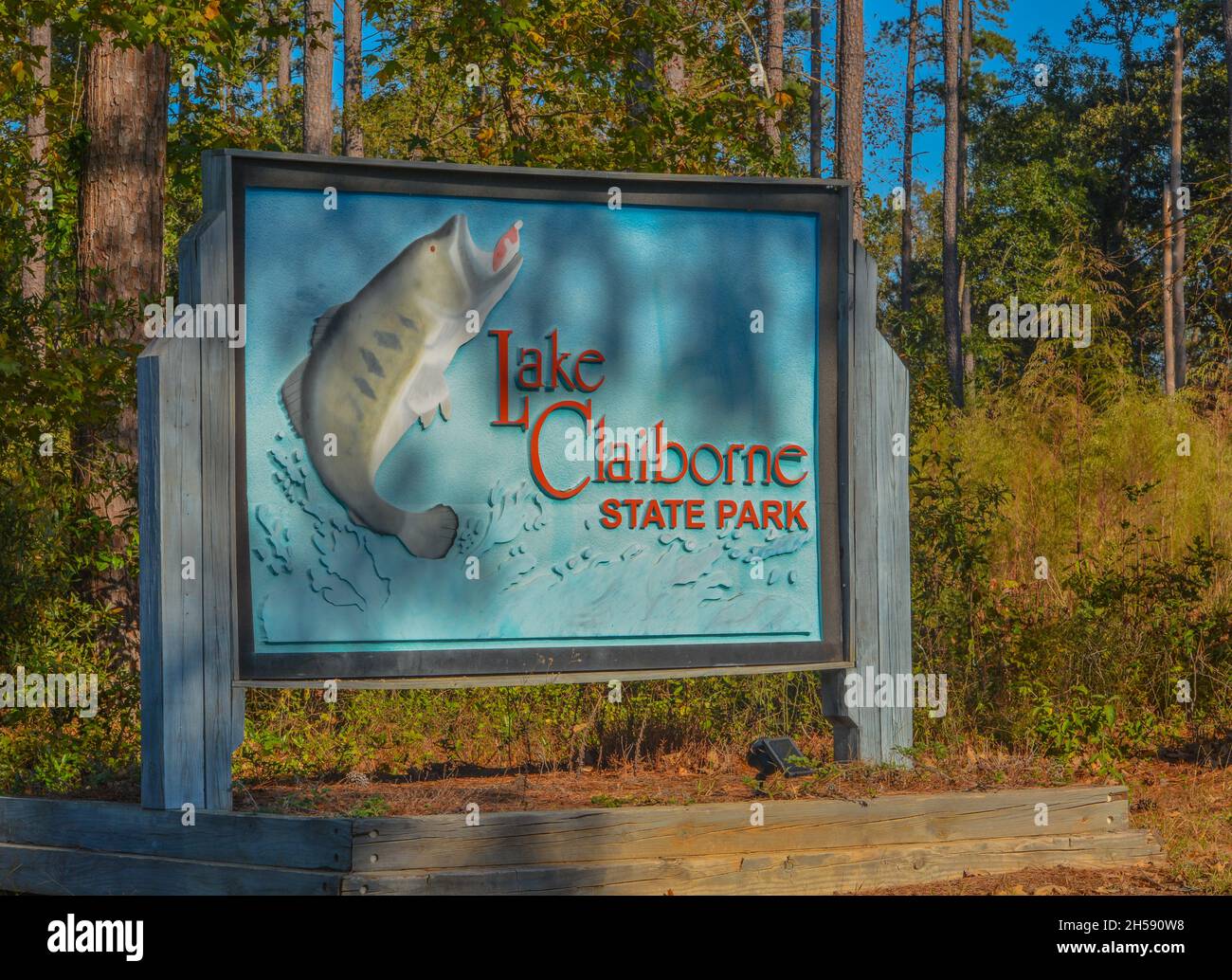 La señal para Lake Claiborne State Park en Homer, Claiborne Parish, Louisiana Foto de stock