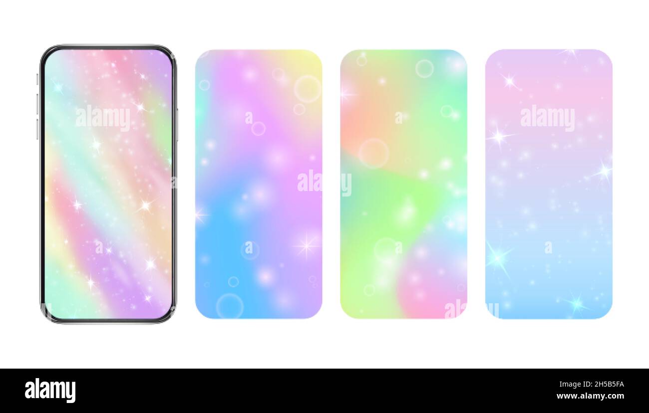 Fondo de la pantalla del teléfono. Fondo de pantalla con brillo pastel para un smartphone realista. Colores de unicornio mágico o algodón de azúcar con plantilla de banners vectoriales de estrellas Imagen Fondo de la pantalla del teléfono. Fondo de pantalla con brillo pastel para un smartphone realista. Colores de unicornio mágico o algodón de azúcar con plantilla de banners vectoriales de estrellas Imagen