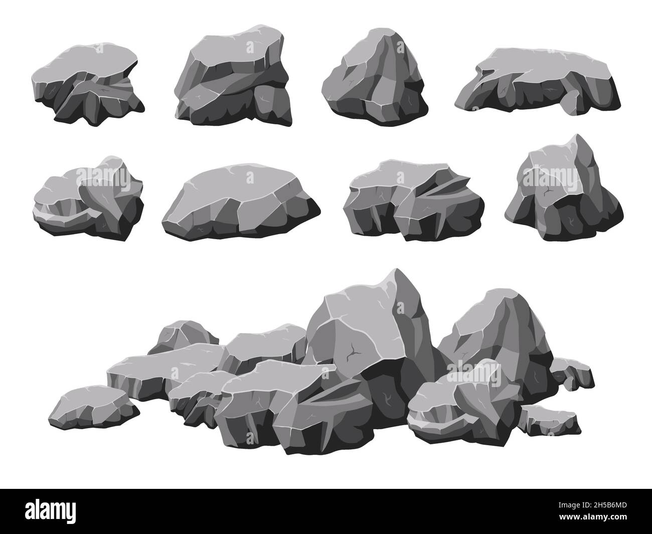 Piedras de dibujos animados. Diseño de roca rota, pila de piedra 3D. Rocas  aisladas, roca o montaña gris. Grupo de grava rubble, la naturaleza granito  reciente vector conjunto Imagen Vector de stock -