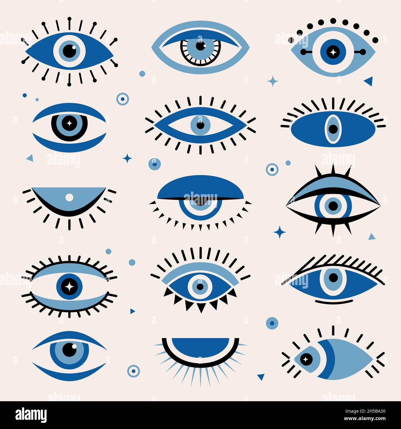 Se han establecido símbolos e iconos de ojo maligno o ojo turco. Diseño  moderno de amuletos y decoración de casa idea Imagen Vector de stock - Alamy