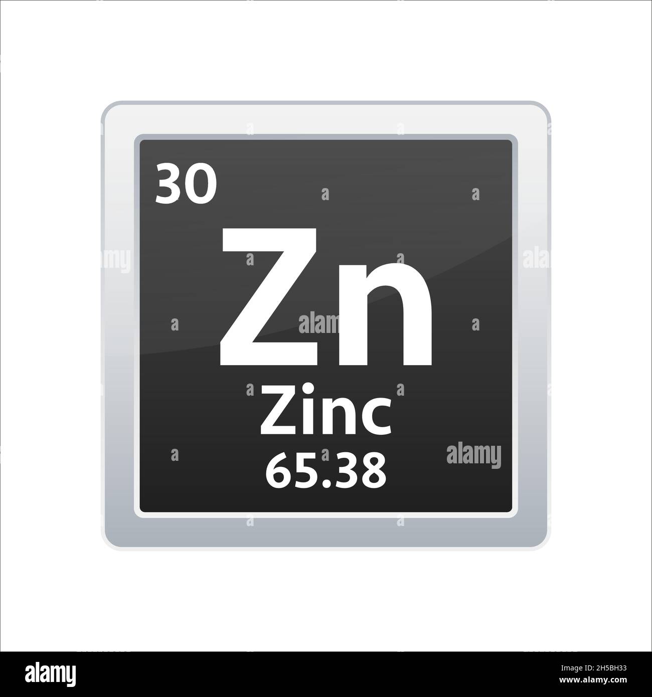 Símbolo de zinc. Elemento químico de la tabla periódica. Ilustración de