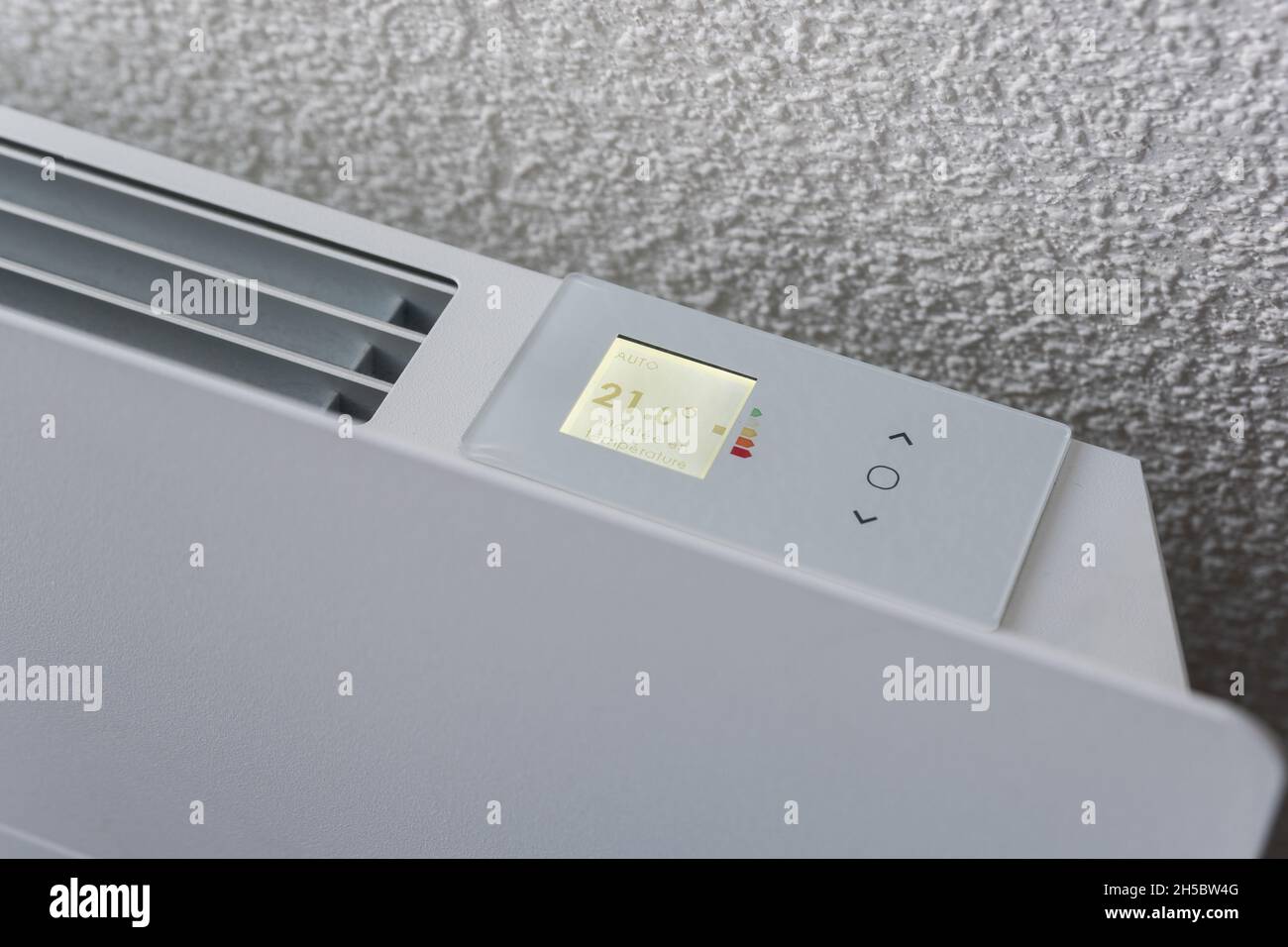 Panel de control calefacción doméstica 21 grados Foto de stock