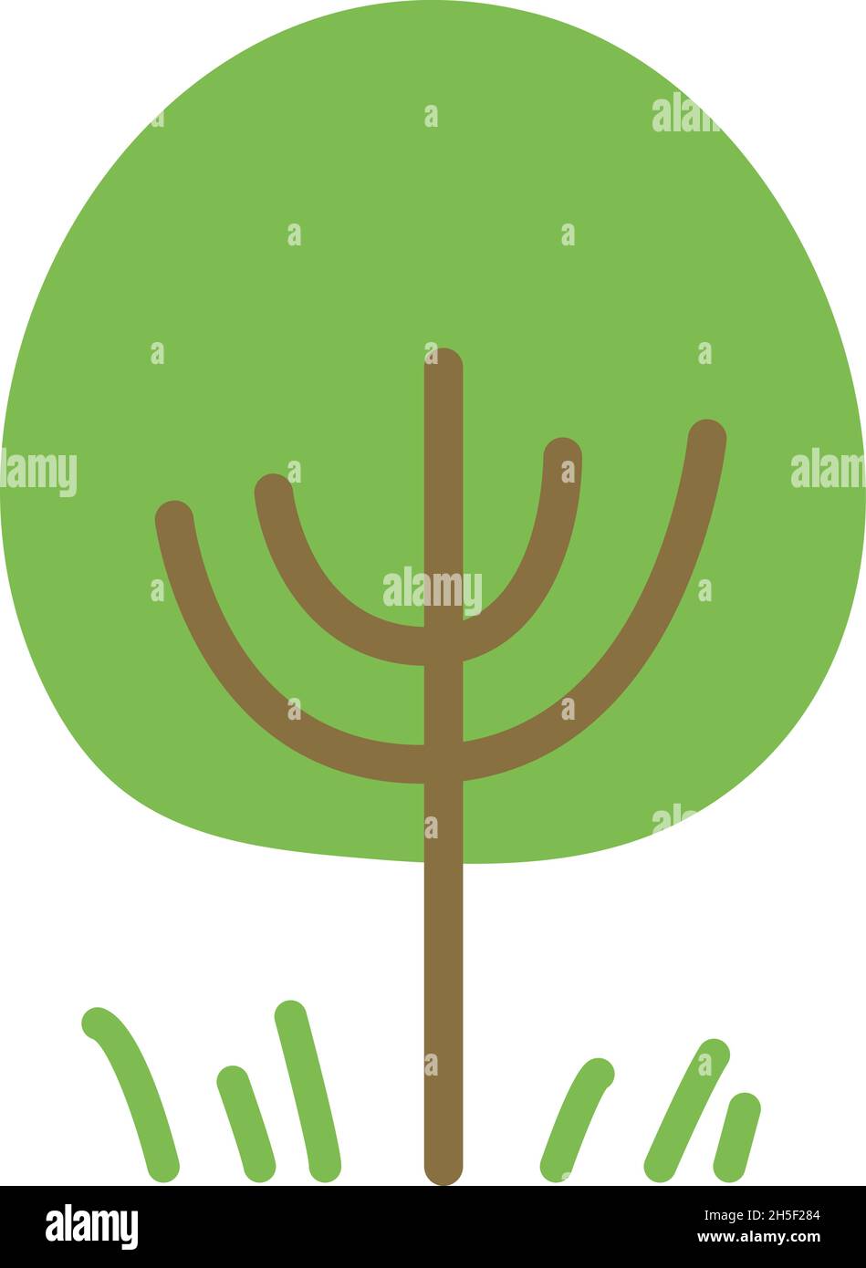 Lindo árbol verde con follaje redondo. Parque de la planta de madera Ilustración del Vector