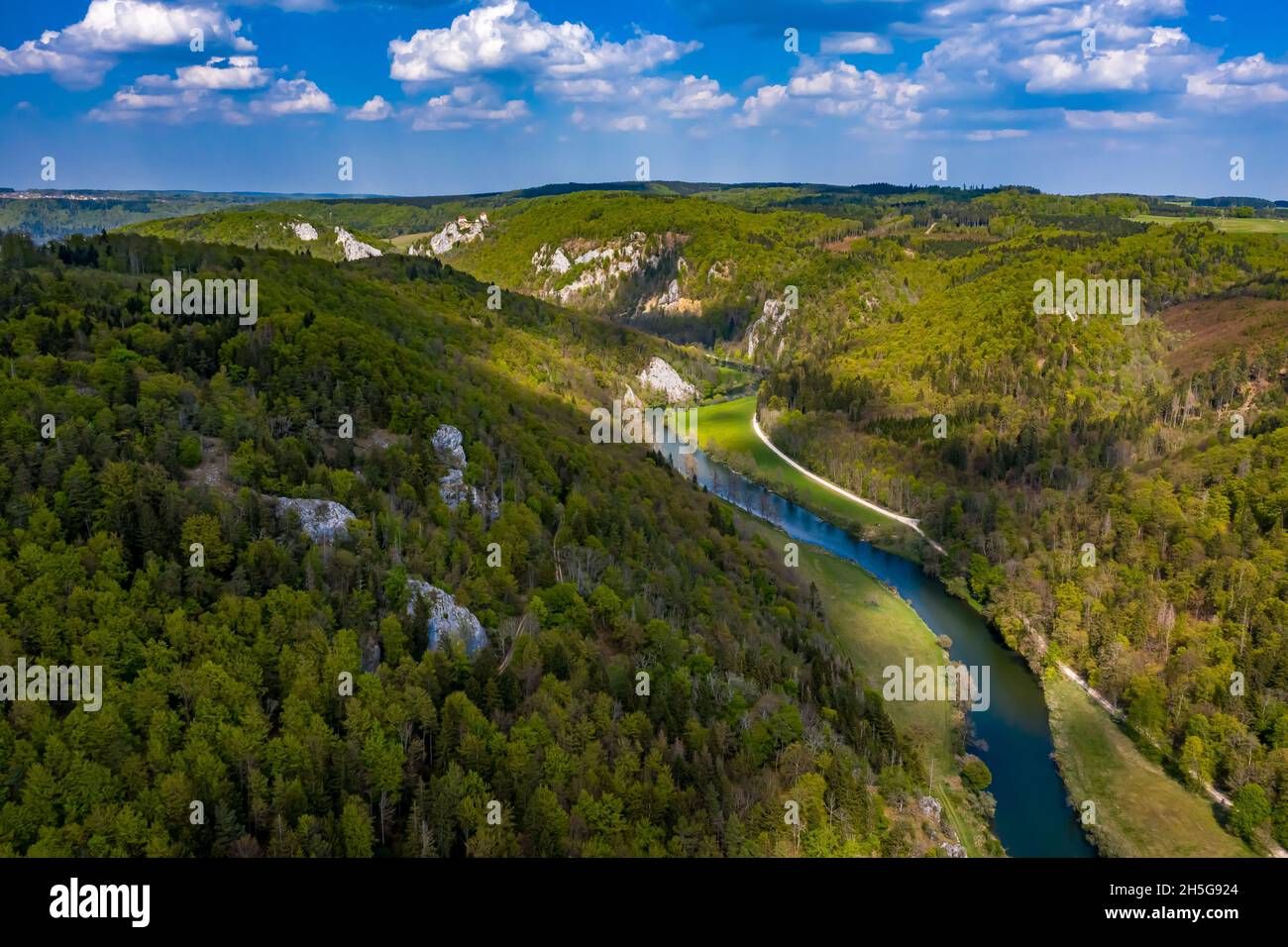 Die Donau aus der Luft | Río Donau en Alemania desde arriba Foto de stock