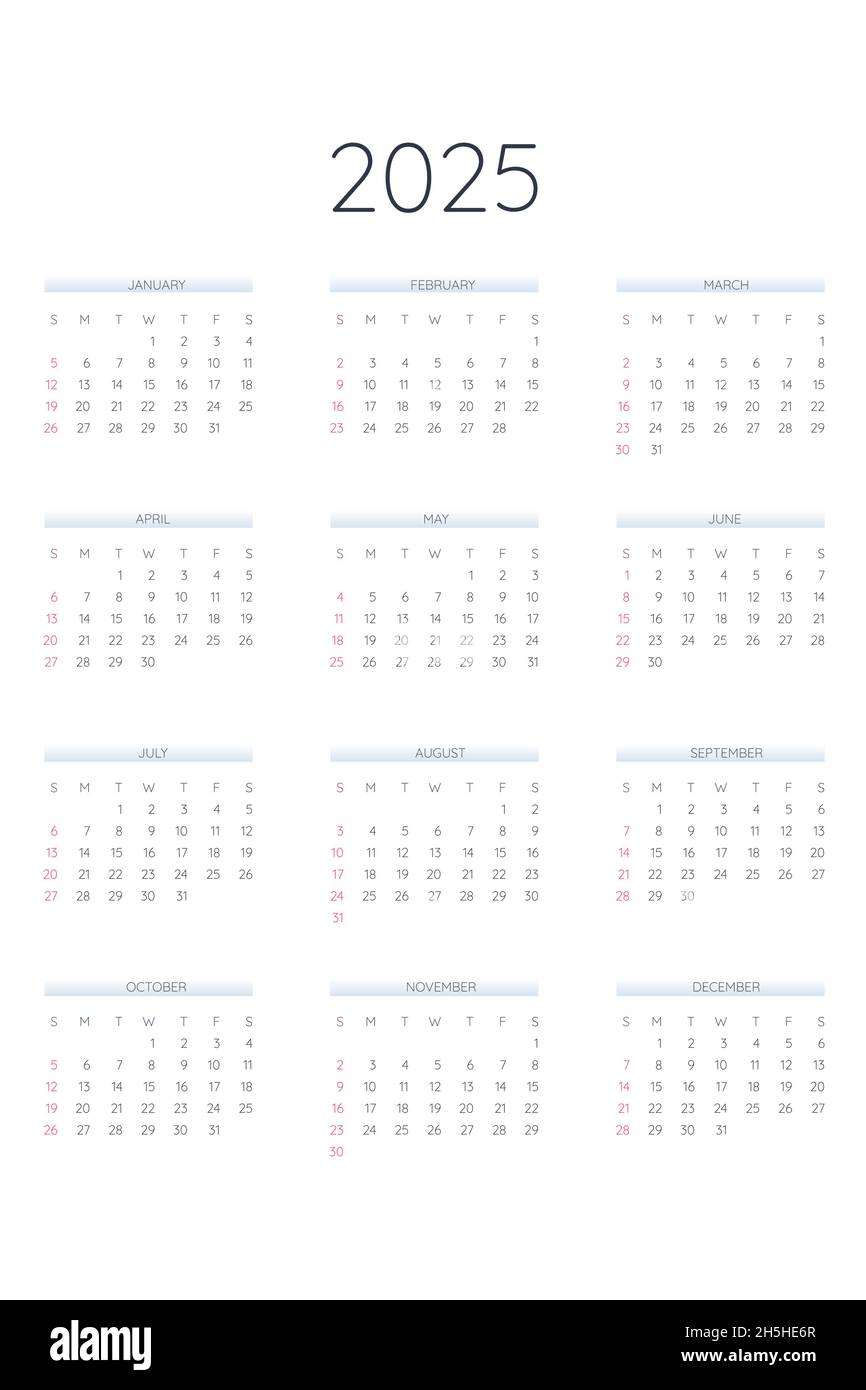 plantilla de calendario 2025 en estilo clásico y estricto. Calendario