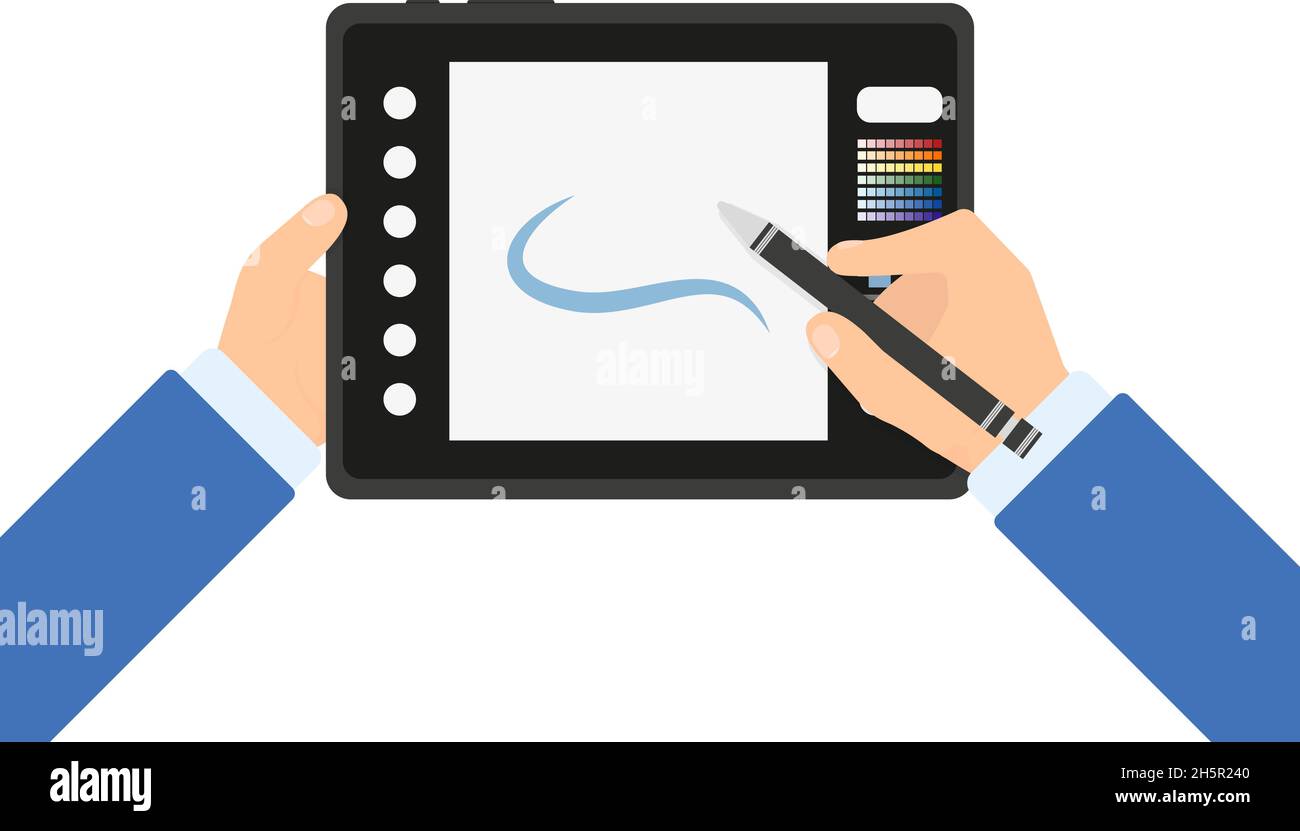 tableta gráfica de diseño con un lápiz óptico en la mano Imagen Vector de  stock - Alamy