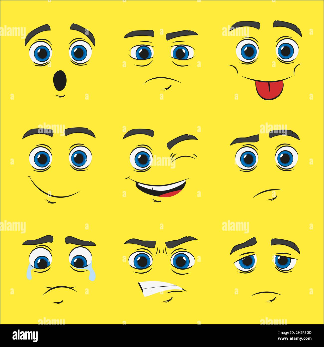 conjunto de caras de dibujos animados con emociones, ilustración vectorial  Imagen Vector de stock - Alamy