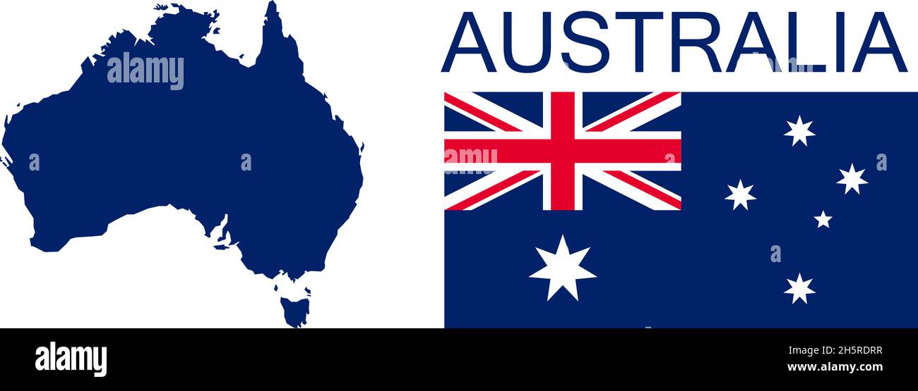 Bandera y mapa de Australia. Ilustración plana. Ilustración de vector geográfico. Ilustración del Vector