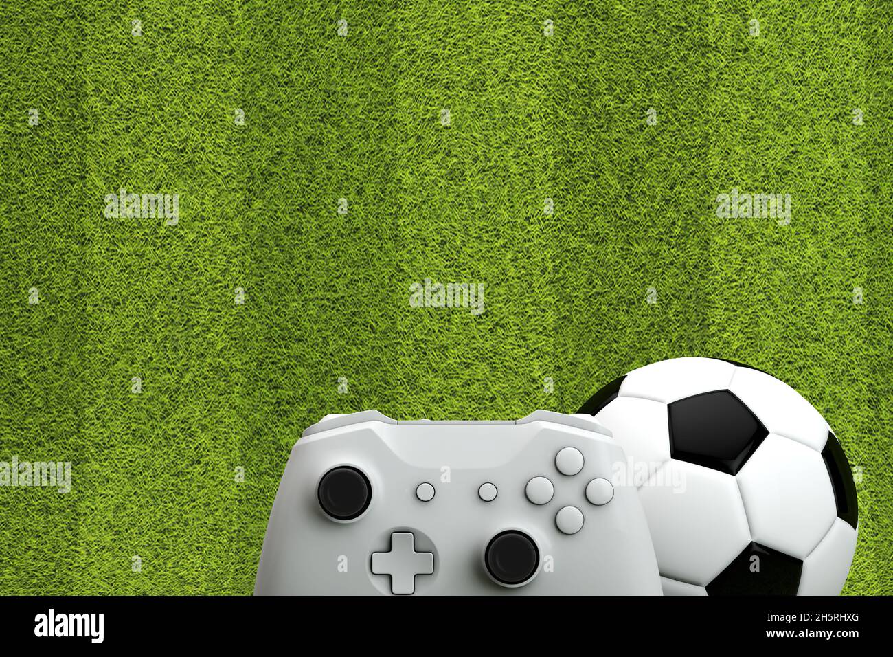 Juego de fútbol de fondo. Mando de videojuegos con un balón de fútbol  tradicional y campo de hierba. 3D Representación Fotografía de stock - Alamy
