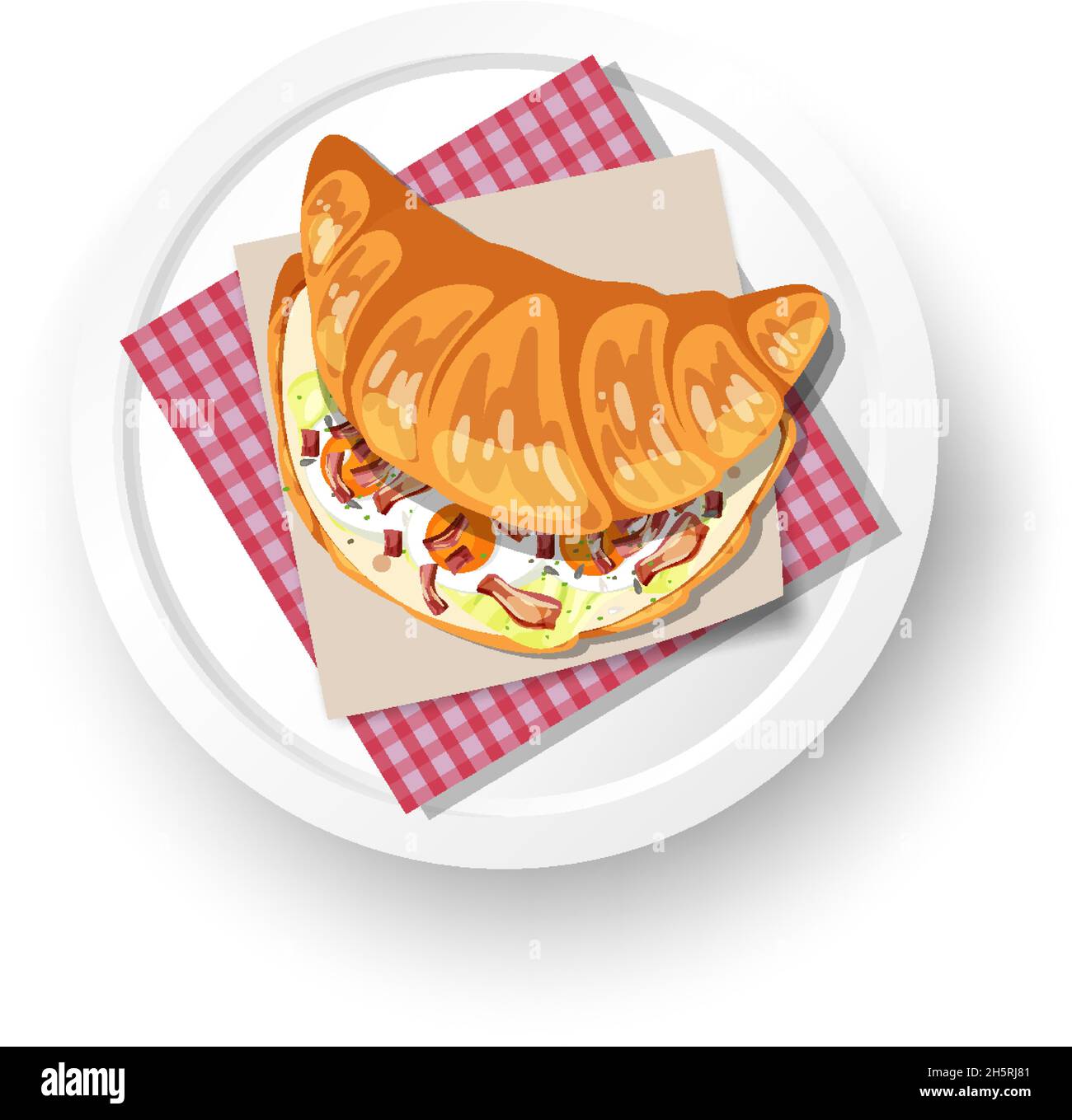 Sándwich de croissant de desayuno en una ilustración de plato blanco Ilustración del Vector