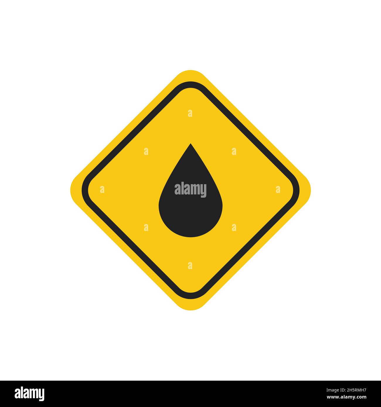 Caída de aceite en la señal de carretera amarilla sobre fondo blanco. Ilustración vectorial. Ilustración del Vector