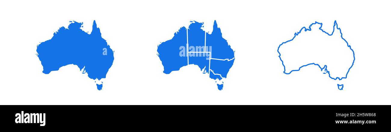 Conjunto de mapas de Australia. Ilustración plana. Ilustración de vector geográfico. Ilustración del Vector