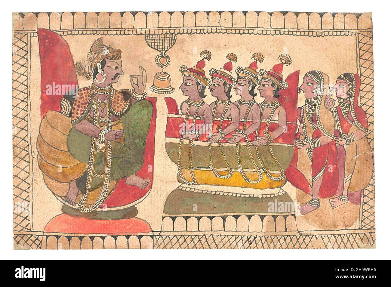 Imágenes históricas indias / Rajastnani - probablemente una escena de la Mahabharata / Ramayana. Siglo XIX. Rajasthan-escuela. Una versión mejorada/optimizada digitalmente de una imagen histórica. Foto de stock