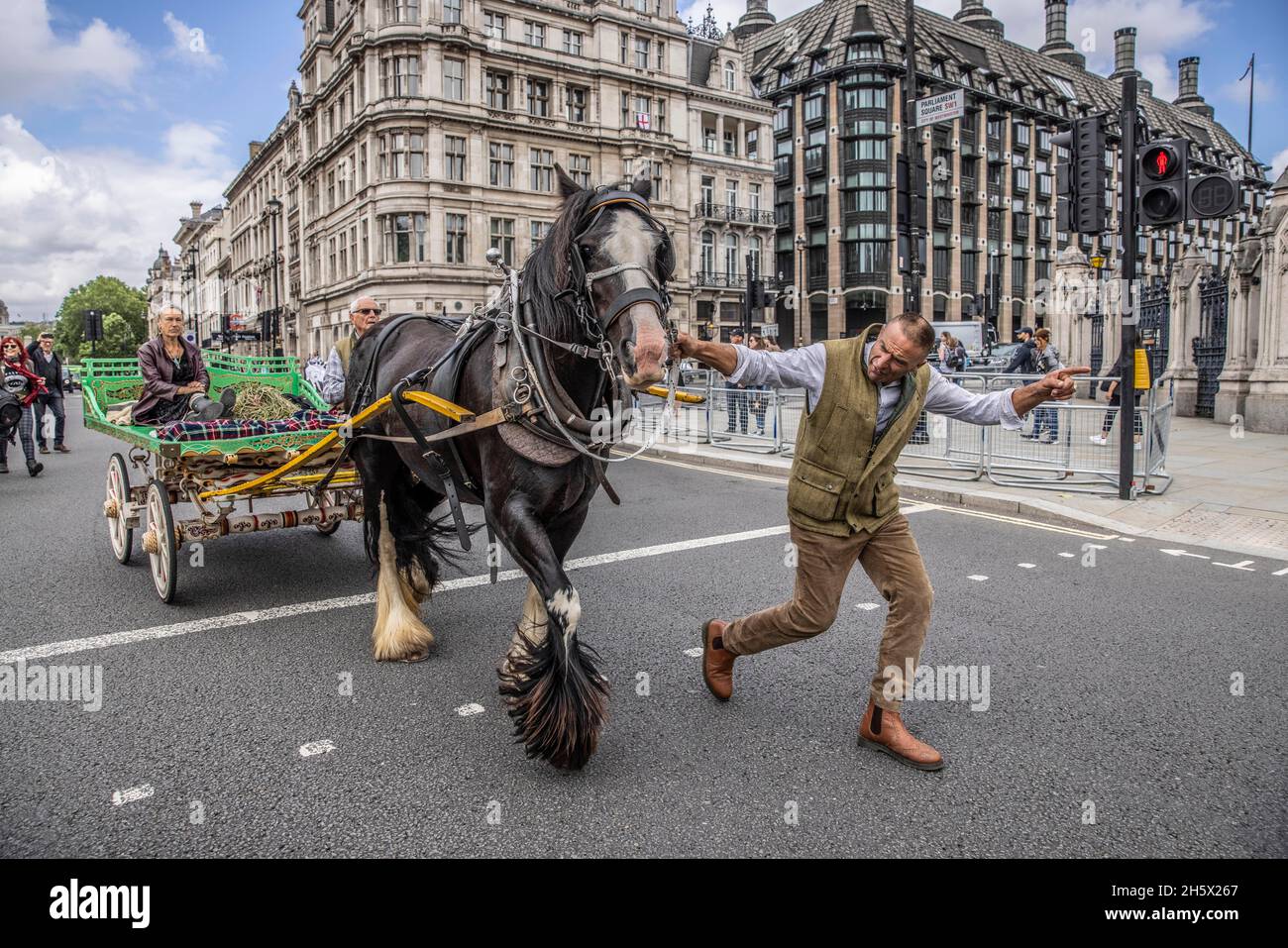 Gitanos romaníes y viajeros irlandeses se reúnen en la Plaza del Parlamento para protestar contra un proyecto de ley policial que amenaza su forma de vida tradicional. Foto de stock