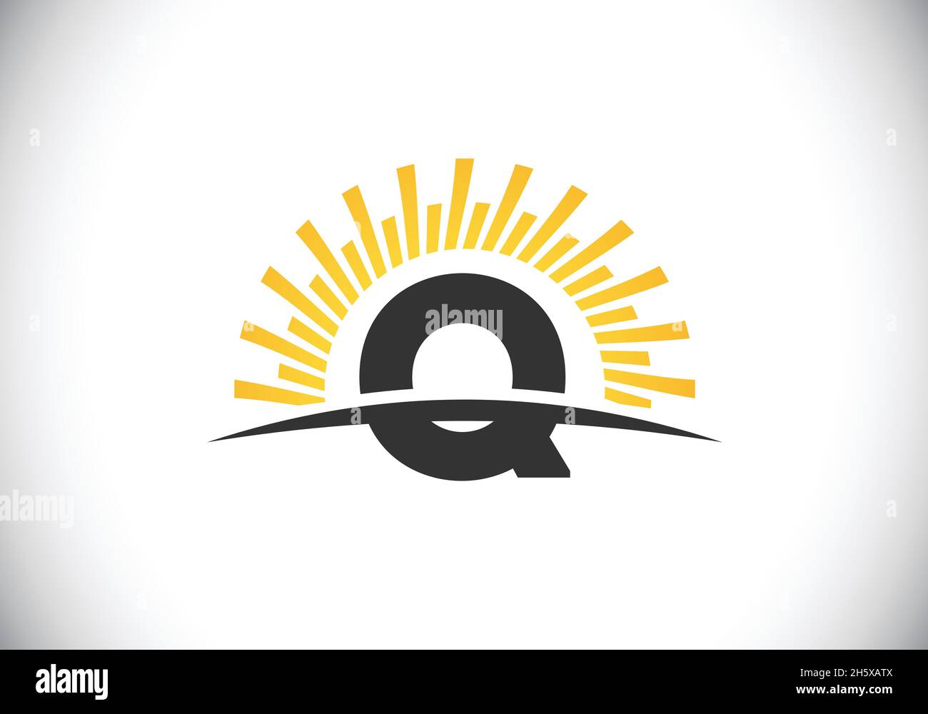 Letra inicial del monograma Q con el sol abstracto y el swoosh. Símbolo de logotipo de Sunburst. Moderno logotipo vectorial para la identidad empresarial y empresarial Ilustración del Vector