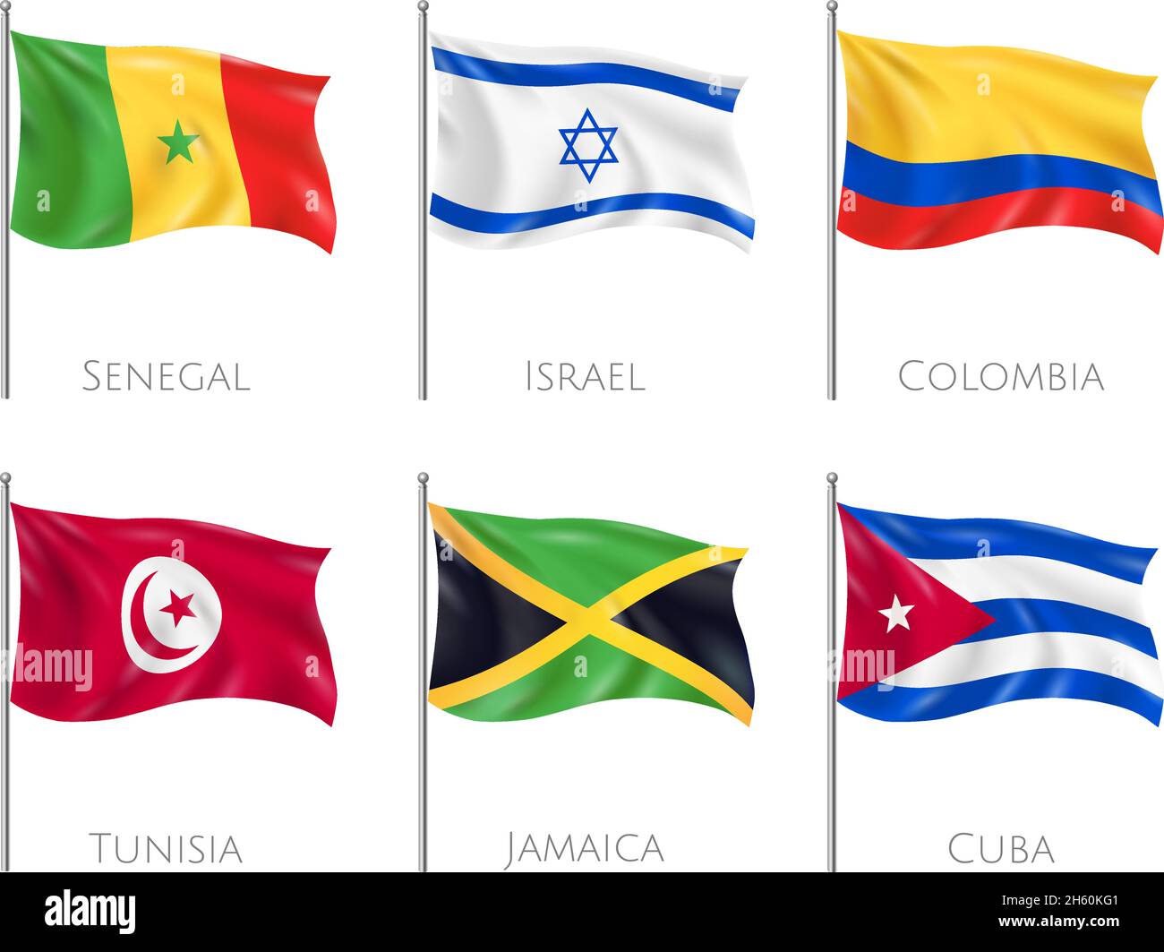 Banderas de país con banderas de Senegal y Cuba aisladas realistas ilustración vectorial Ilustración del Vector
