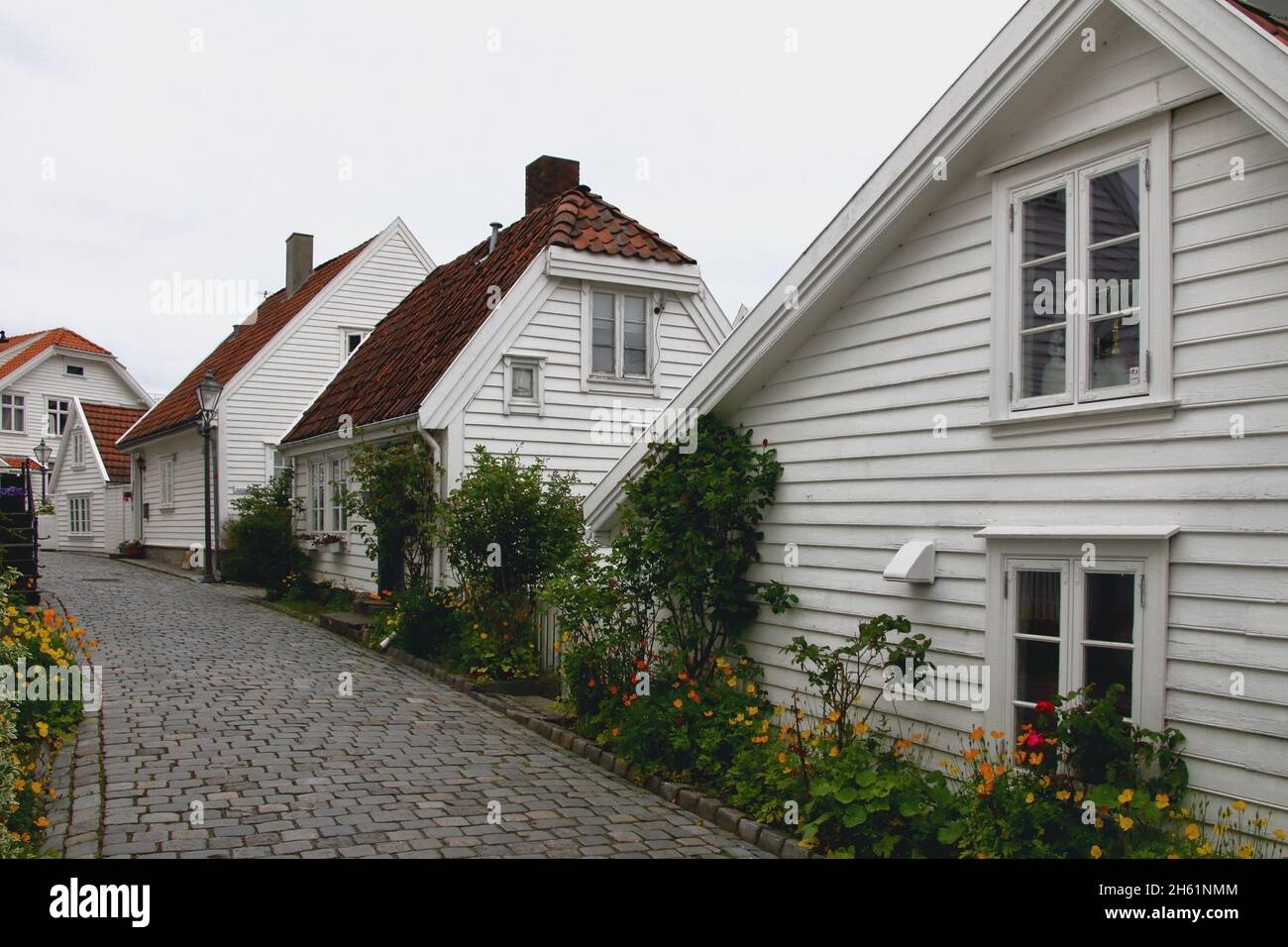 Casas en el casco antiguo (Gamle Stavanger). Stavanger, Noruega Foto de stock