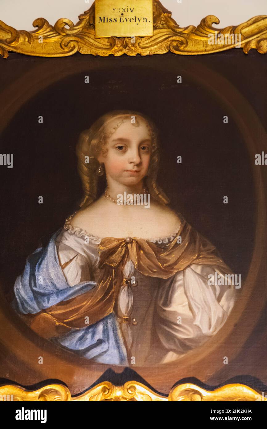 inglaterra, hampshire, alton, chawton, casa chawton, retrato de la señorita mary ann evelyn (1653--1688) Foto de stock