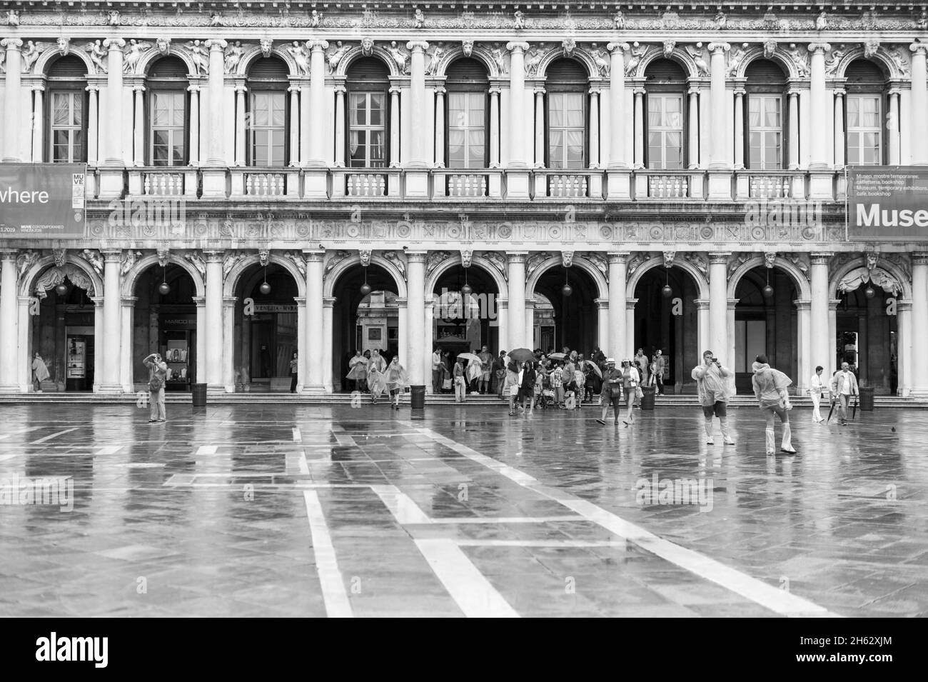 vista de la basílica de san marco y de la piazza san marco en venecia, italia. arquitectura y punto de referencia de venecia. paisaje urbano de venecia durante la lluvia. Foto de stock