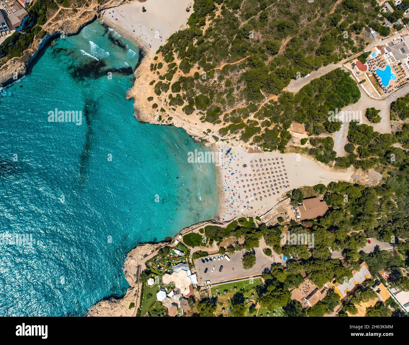 vista aérea,playa de cala domingos,manacor,mallorca,islas baleares,españa Foto de stock