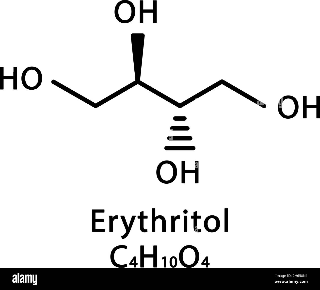 Estructura molecular de eritritol. Fórmula química esquelética de eritritol. Ilustración de